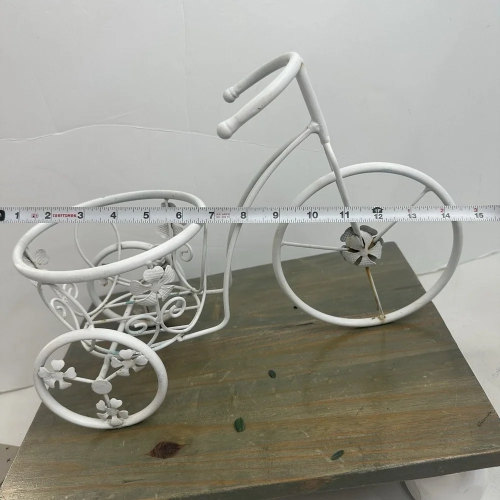 Vintage Metal Tricycle Planter Plant Stand Shabby Chic Rustic White Holds 6